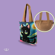BOLSO TOTEM ILUSTRADO GATO NOCHE ESTRELLADA