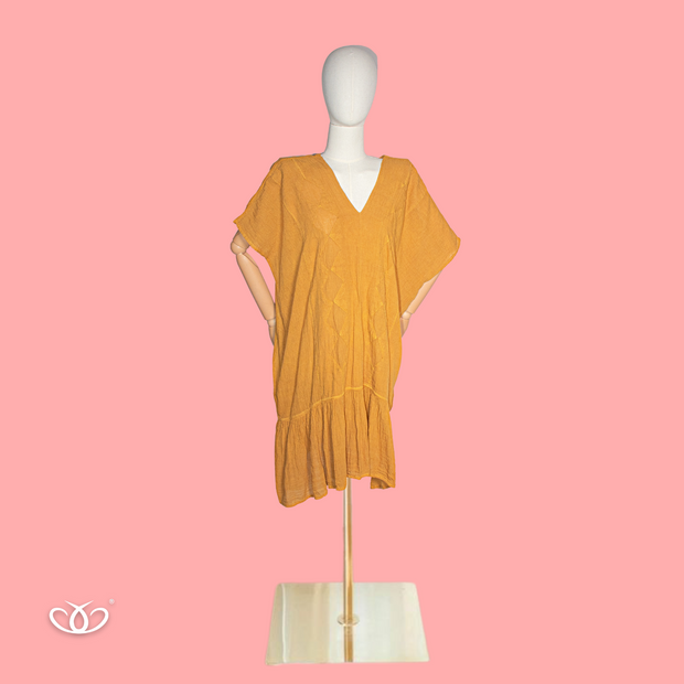 VESTIDO MOSTAZA ROMBOS