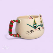 TAZA MINI GATO LENTES NAVIDAD