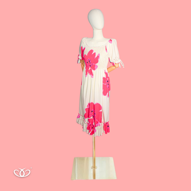 VESTIDO BLANCO FLORES ROSAS