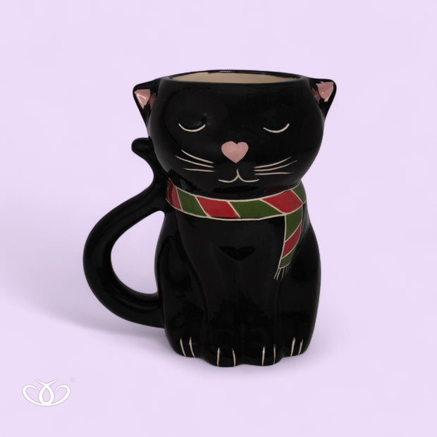 TAZA TARRO  GATO NEGRO BUFANDA 3D 450ml