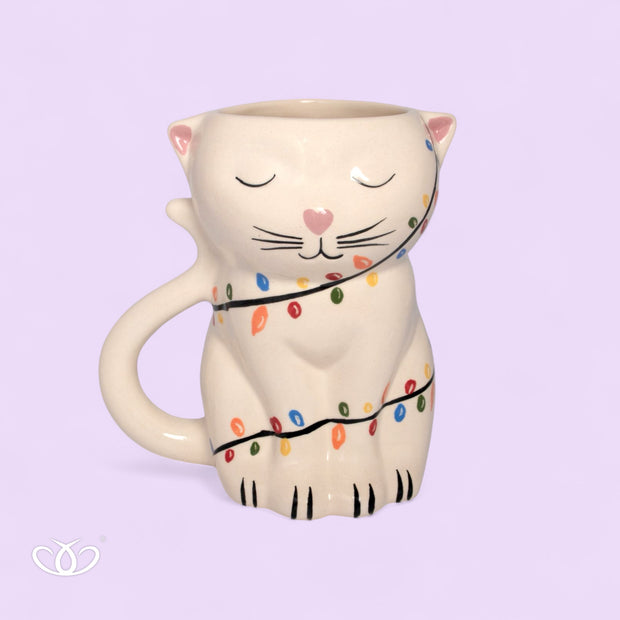 TAZA TARRO  GATO 3D LUCES NAVIDEÑAS 450ml