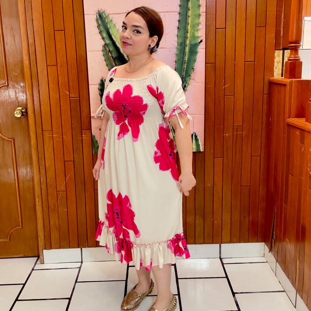 VESTIDO BLANCO FLORES ROSAS