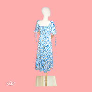 VESTIDO BLANCO FLORES AZUL