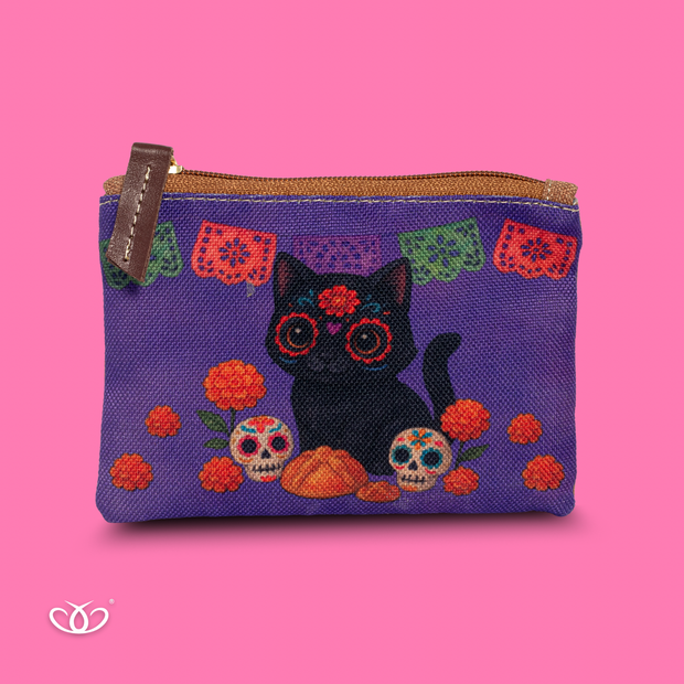 MONEDERO CON PIEL GATO NEGRO CATRIN