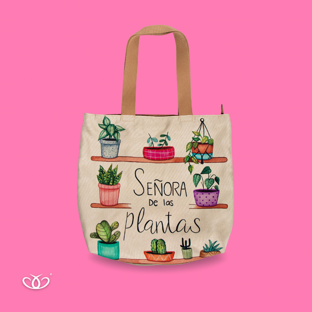 BOLSO TOTEM ILUSTRADO SEÑORA DE LAS PLANTAS