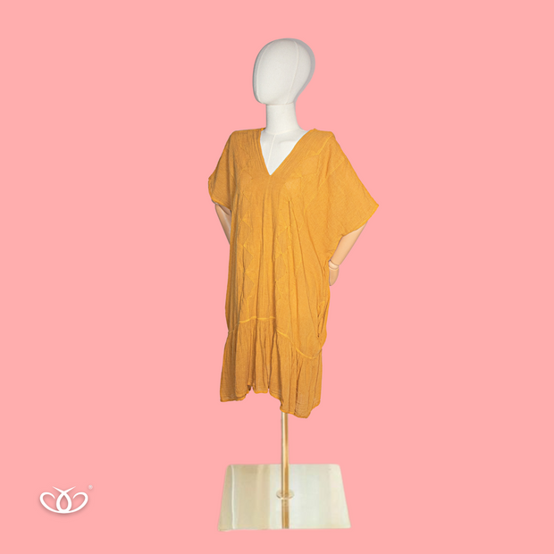 VESTIDO MOSTAZA ROMBOS