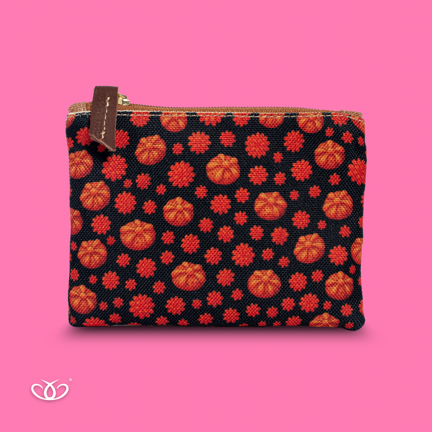 MONEDERO CON PIEL PAN Y FLORES DE CEMPASUCHIL