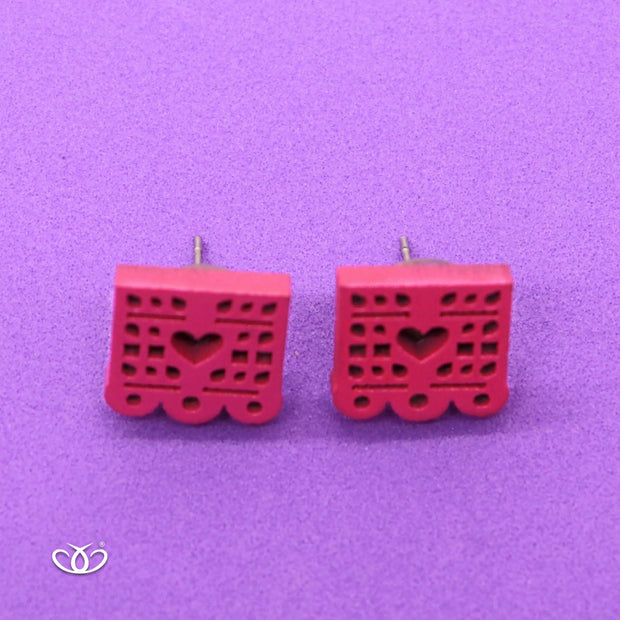 ARETE DE MADERA PAPEL PICADO ROSA CH