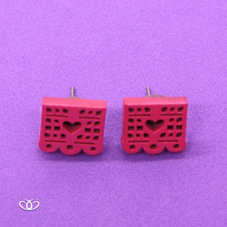 ARETE DE MADERA PAPEL PICADO ROSA CH