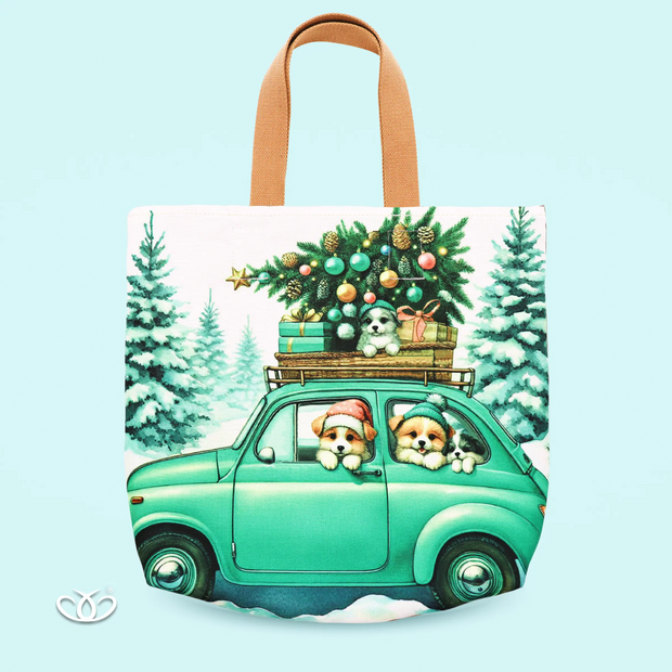 BOLSO ECOLÓGICO CARRO PERRITOS NAVIDAD