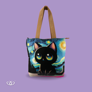 BOLSO TOTEM ILUSTRADO GATO NOCHE ESTRELLADA