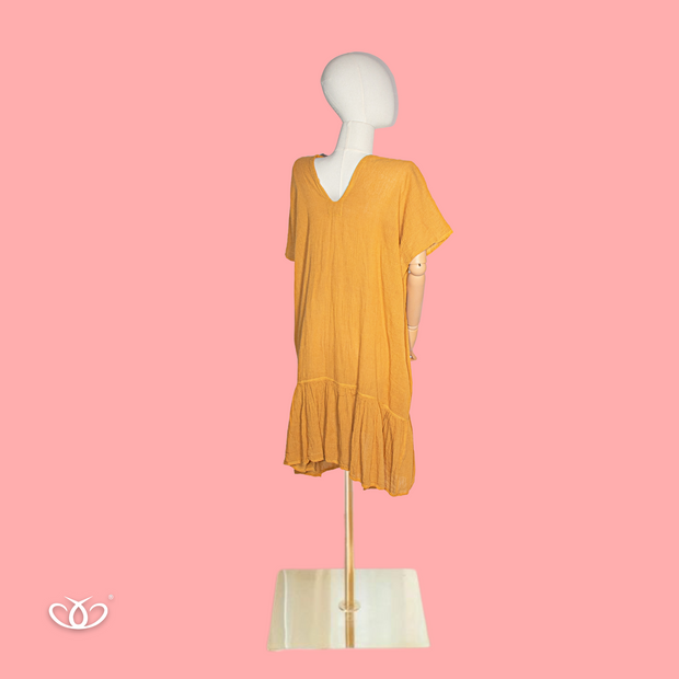 VESTIDO MOSTAZA ROMBOS