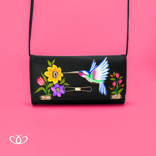 CARTERA PINTADA A MANO COLIBRI