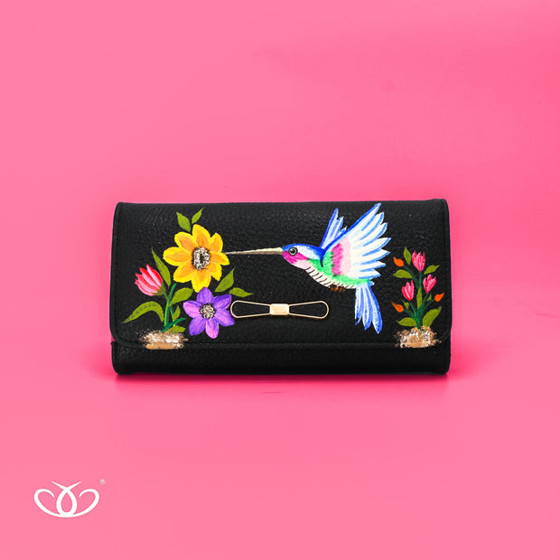CARTERA PINTADA A MANO COLIBRI