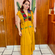 VESTIDO MOSTAZA BORDADO
