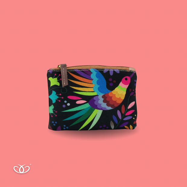 MONEDERO CON PIEL OTOMI NEGRO