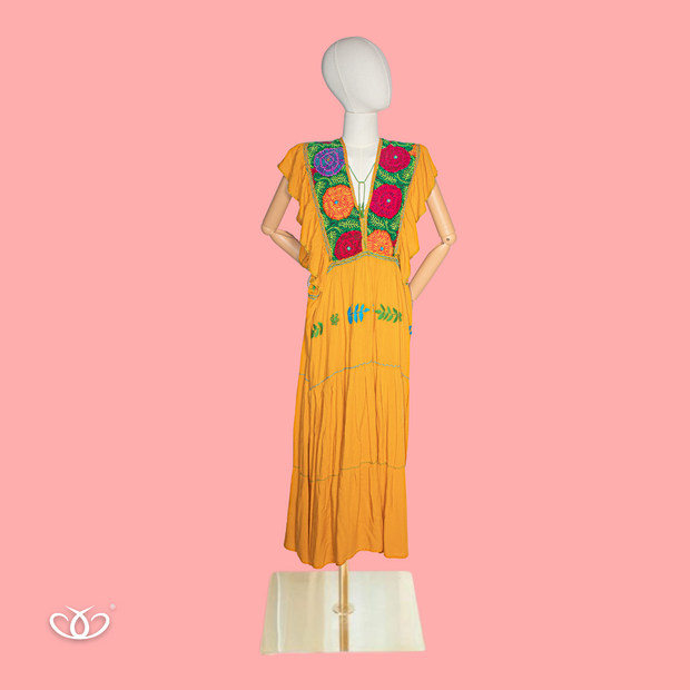 VESTIDO MOSTAZA BORDADO