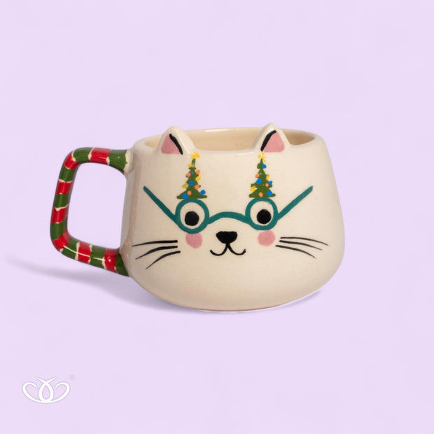 TAZA MINI GATO LENTES NAVIDAD