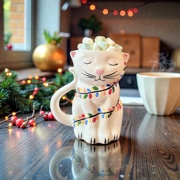 TAZA TARRO  GATO 3D LUCES NAVIDEÑAS 450ml