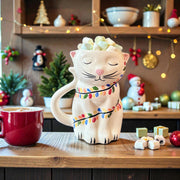 TAZA TARRO  GATO 3D LUCES NAVIDEÑAS 450ml
