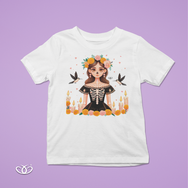 PLAYERA CATRINA Y COLIBRIES