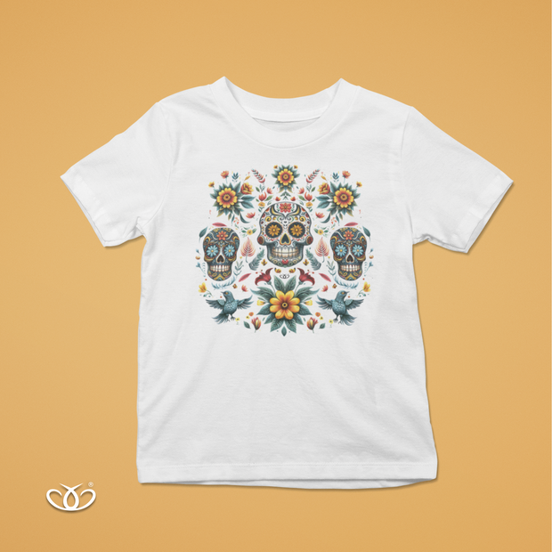 PLAYERA CALAVERAS Y FLORES