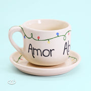 SET TAZA Y PLATO LUCES NAVIDEÑAS 300 ml