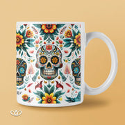 TAZA ILUSTRADA CALAVERAS FLORES 300 ml