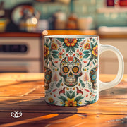 TAZA ILUSTRADA CALAVERAS FLORES 300 ml