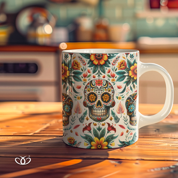 TAZA ILUSTRADA CALAVERAS FLORES 300 ml