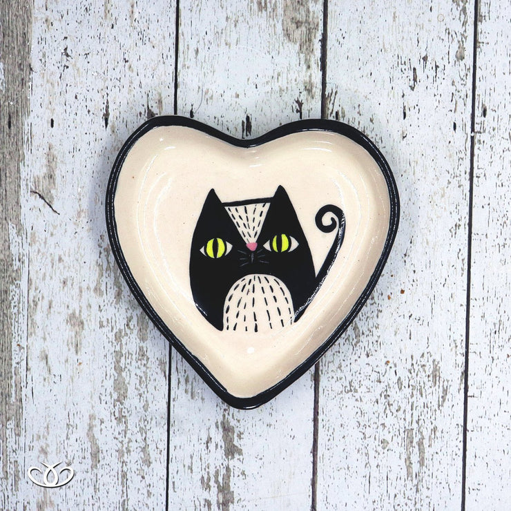 ALHAJERO CERAMICA CORAZON GATO NEGRO - douxmodayhogar