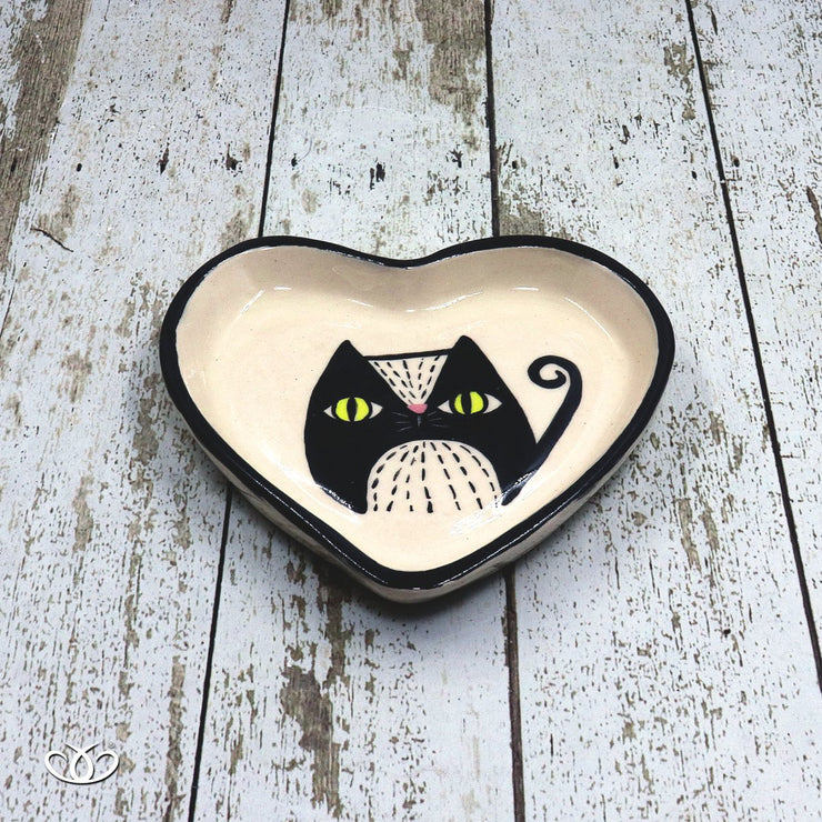 ALHAJERO CERAMICA CORAZON GATO NEGRO - douxmodayhogar