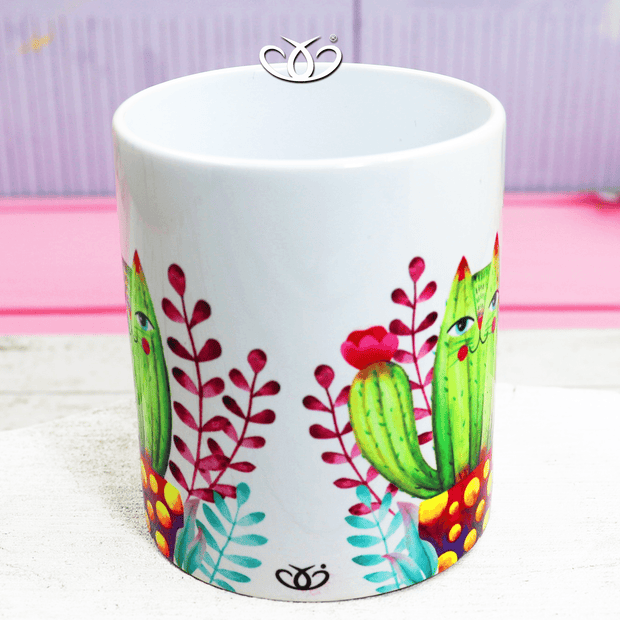 Doux tazas TAZA SUBLIMADA GATO NARANJA CACTUS 2