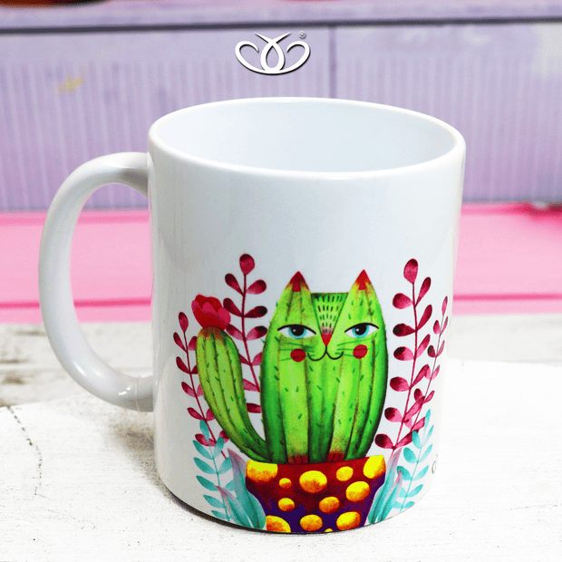 Doux tazas TAZA SUBLIMADA GATO NARANJA CACTUS 2