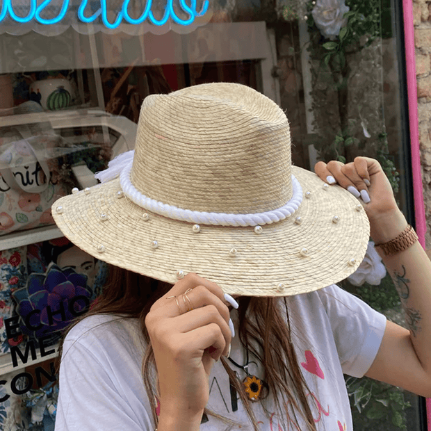 douxmodayhogar Casual SOMBRERO PALMA PERLA