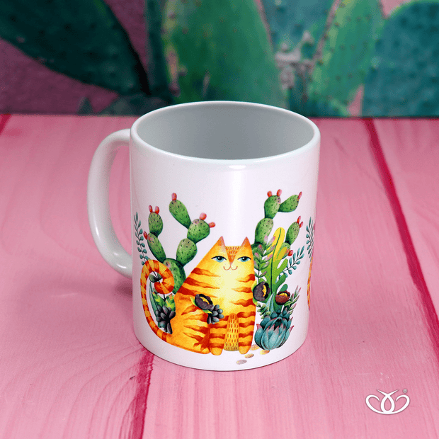 douxmodayhogar douxmodayhogar TAZA SUBLIMADA GATO NARANJA CACTUS