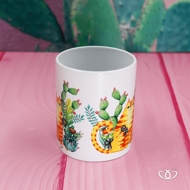 douxmodayhogar douxmodayhogar TAZA SUBLIMADA GATO NARANJA CACTUS