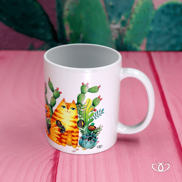 douxmodayhogar douxmodayhogar TAZA SUBLIMADA GATO NARANJA CACTUS