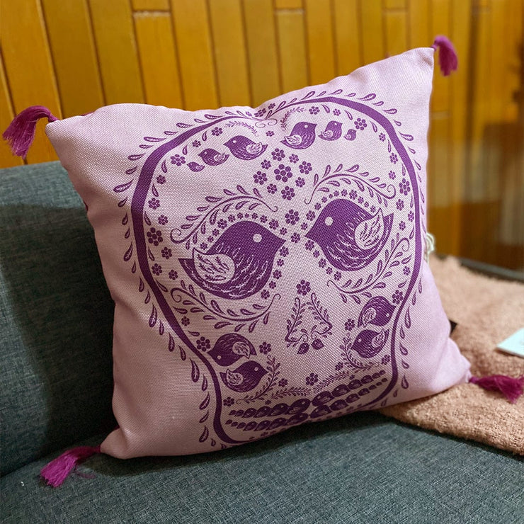 douxmodayhogar Cojines Cojín cuadrado calavera pájaros/ rosa